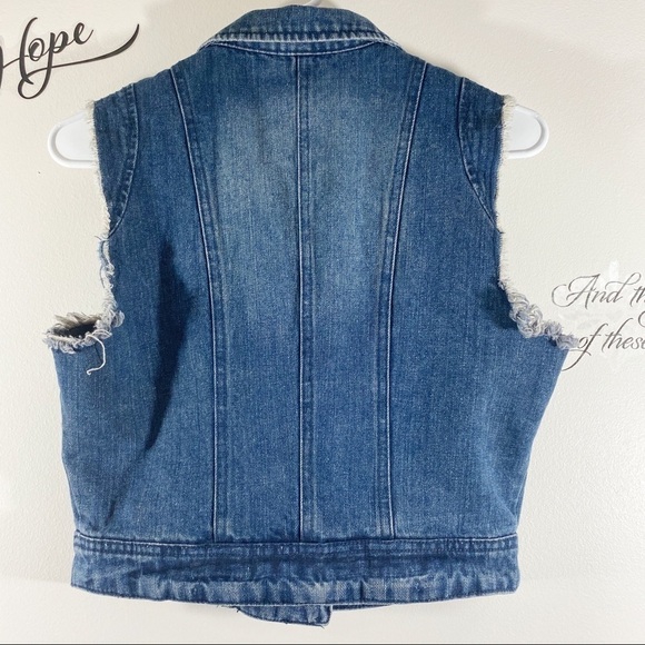 Vtg Y2K Denim vest Cropped With Cross Studs Size M BIKERCORE Grunge - Picture 3 of 6